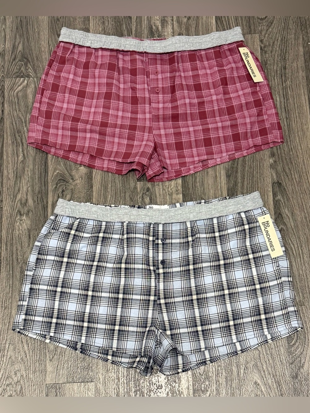 No Boundaries Women’s Plaid Boxer Shorts 2-Pack XXL 20 Pink & Blue NWT